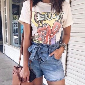 American Eagle-Paper Bag Waist High Rise Mom Shorts (Size:6)